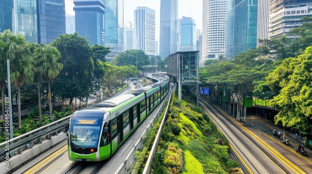 Naklejka premium Public transport systems incorporating green technology, reducing city emissions