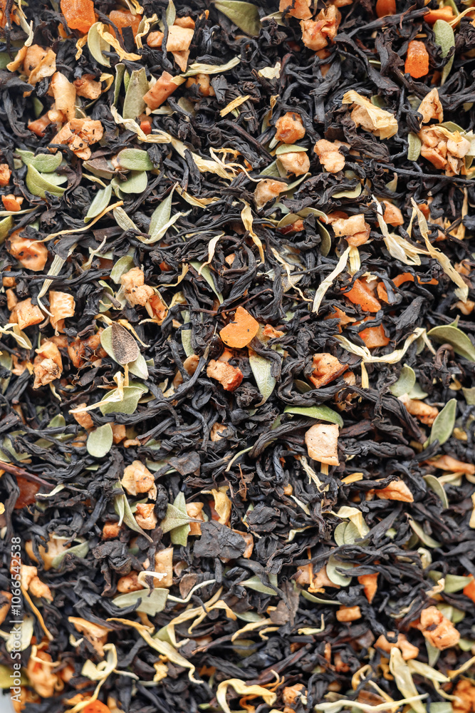 Macro dried black tea leaves Macro dried black tea leaves