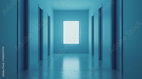 Minimalist Blue Hallway with Empty Window Space