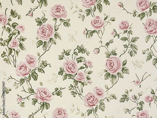Wallpaper Mural Floral Pattern Wallpaper with Pink Roses. Torontodigital.ca