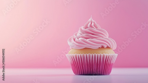 Cupcake with thick, fluffy frosting, placed on smooth gradient background