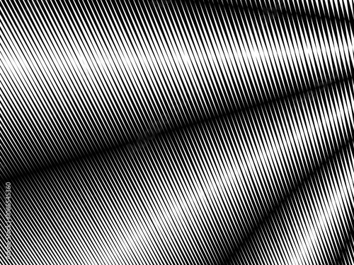 Abstract art geometric background with abstract 3d black white stripes pattern. Black and white optical illusion with waves and transitions.