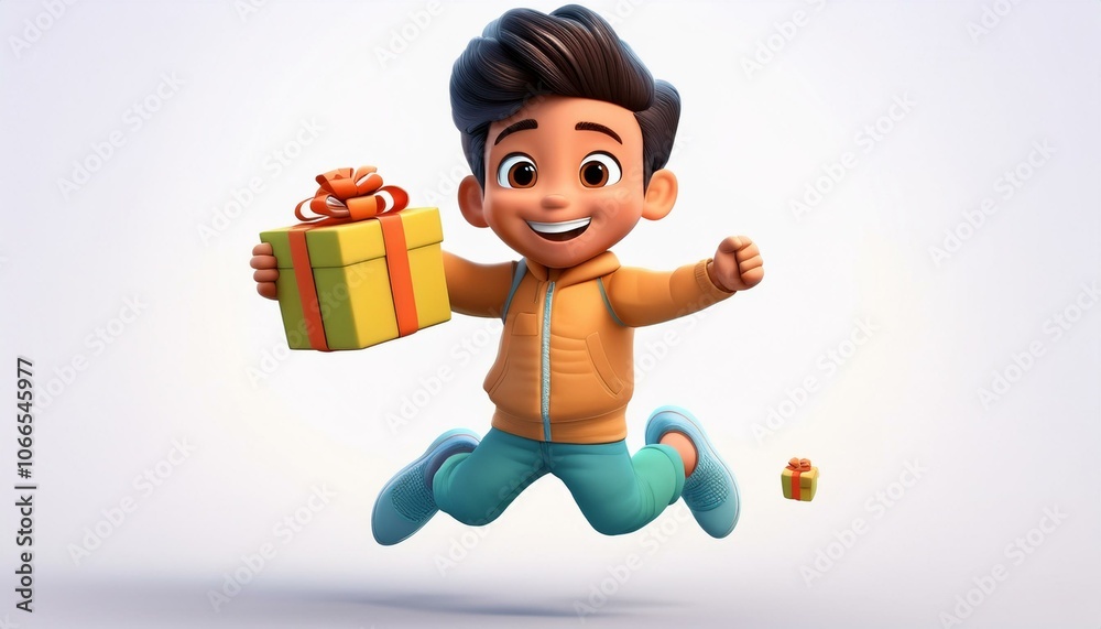 christmas and happy new year boy holds a gift box and jumps with joyful christmas and happy new year boy holds a gift box and jumps with joyful