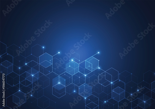 Abstract technology blue hexagons pattern background for Network connection concept with mesh dots and lines innovation. Vector illustration