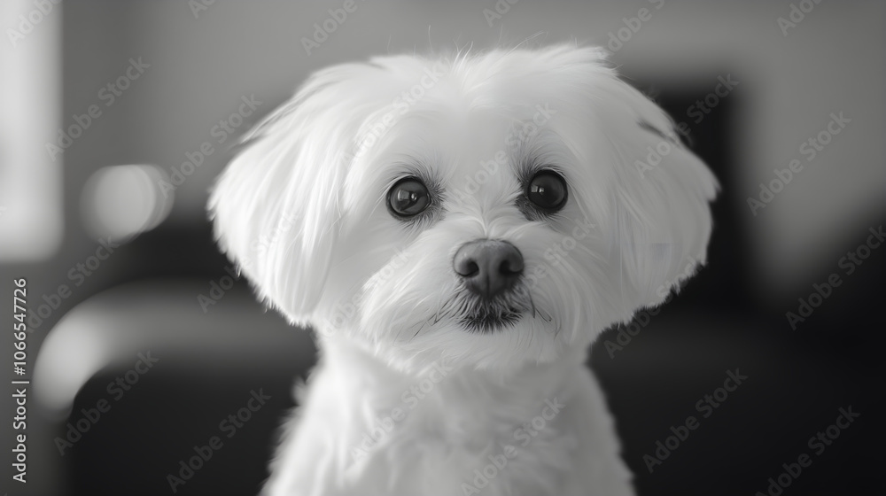small white dog with expressive eyes, looking curiously at camera small white dog with expressive eyes, looking curiously at camera
