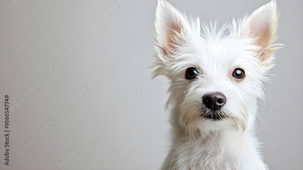Small white dog with bright eyes and fluffy ears, looking curious Small white dog with bright eyes and fluffy ears, looking curious