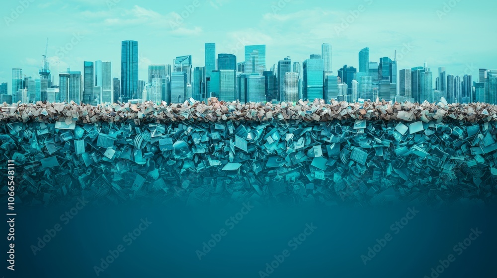 Obraz premium Ocean Pollution with Floating Waste in Urban Landscape