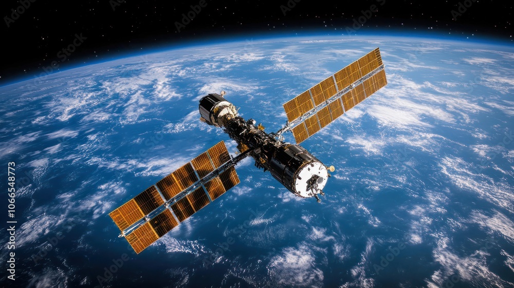 Obraz premium Ion power systems for satellites using advanced propulsion to maintain orbits and correct trajectories