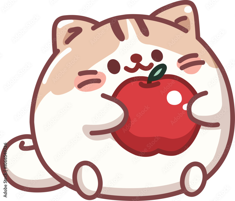 Cubby cat eating an apple in a kawaii style Cubby cat eating an apple in a kawaii style