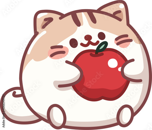 Cubby cat eating an apple in a kawaii style