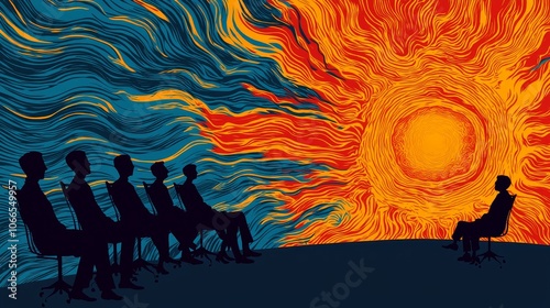 Abstract Therapy Session with Silhouettes and Sun