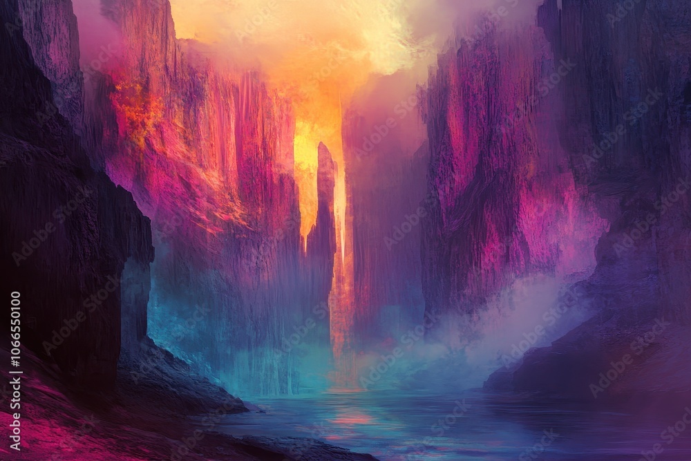 Fototapeta premium Ethereal Canyon with a Glow of Purple and Orange Hues