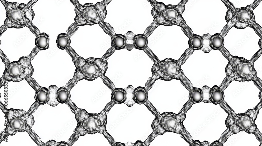 Fototapeta premium Microscopic view of graphene structure revealing intricate atomic patterns. Advanced material science and nanotechnology exploration.