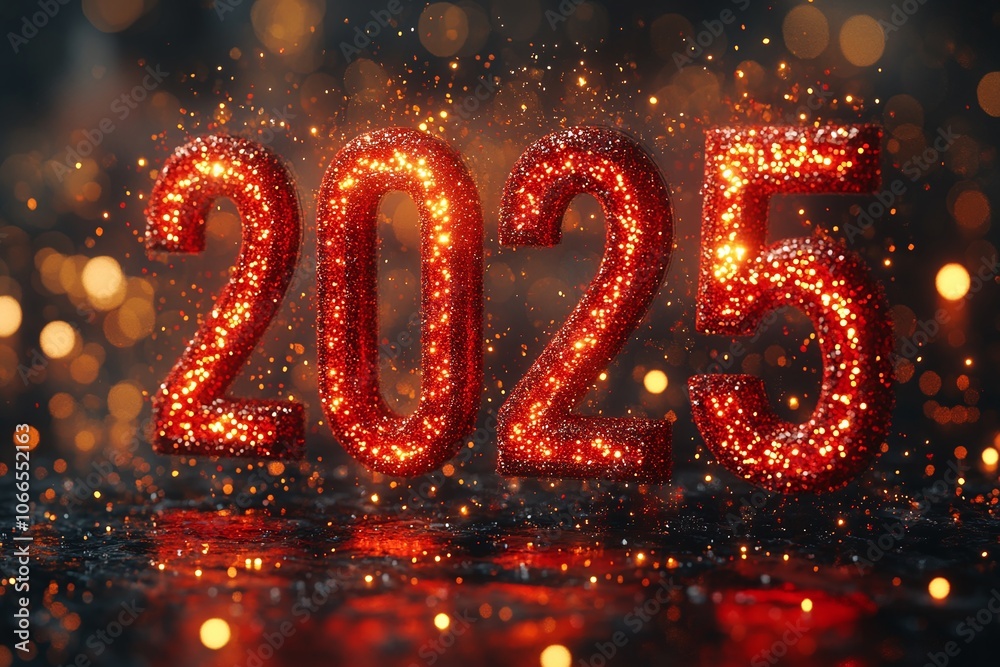 New Year Rad and Golden lighting shine numbers 2025. Golden festive bokeh background. Celebrations Welcome to 2025. Sign Lighting New Year 2025. Christmas concept, gretting card, 3d illustration New Year Rad and Golden lighting shine numbers 2025. Golden festive bokeh background. Celebrations Welcome to 2025. Sign Lighting New Year 2025. Christmas concept, gretting card, 3d illustration