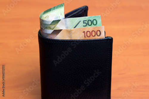 Kenyan shilling in the black wallet