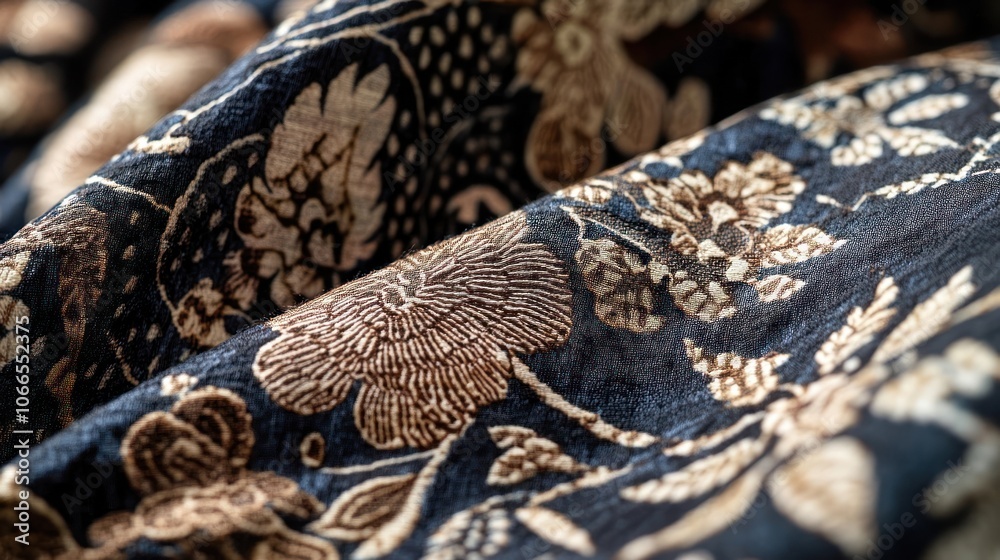 Close-up of a Black Fabric with Brown Floral Pattern Close-up of a Black Fabric with Brown Floral Pattern