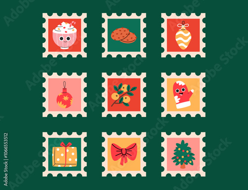 Christmas postage stamps set