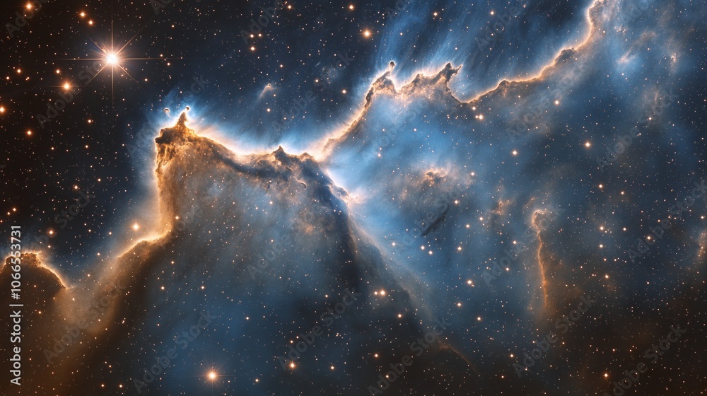 Fototapeta premium Detailed view of cosmic nebula with stars in deep space