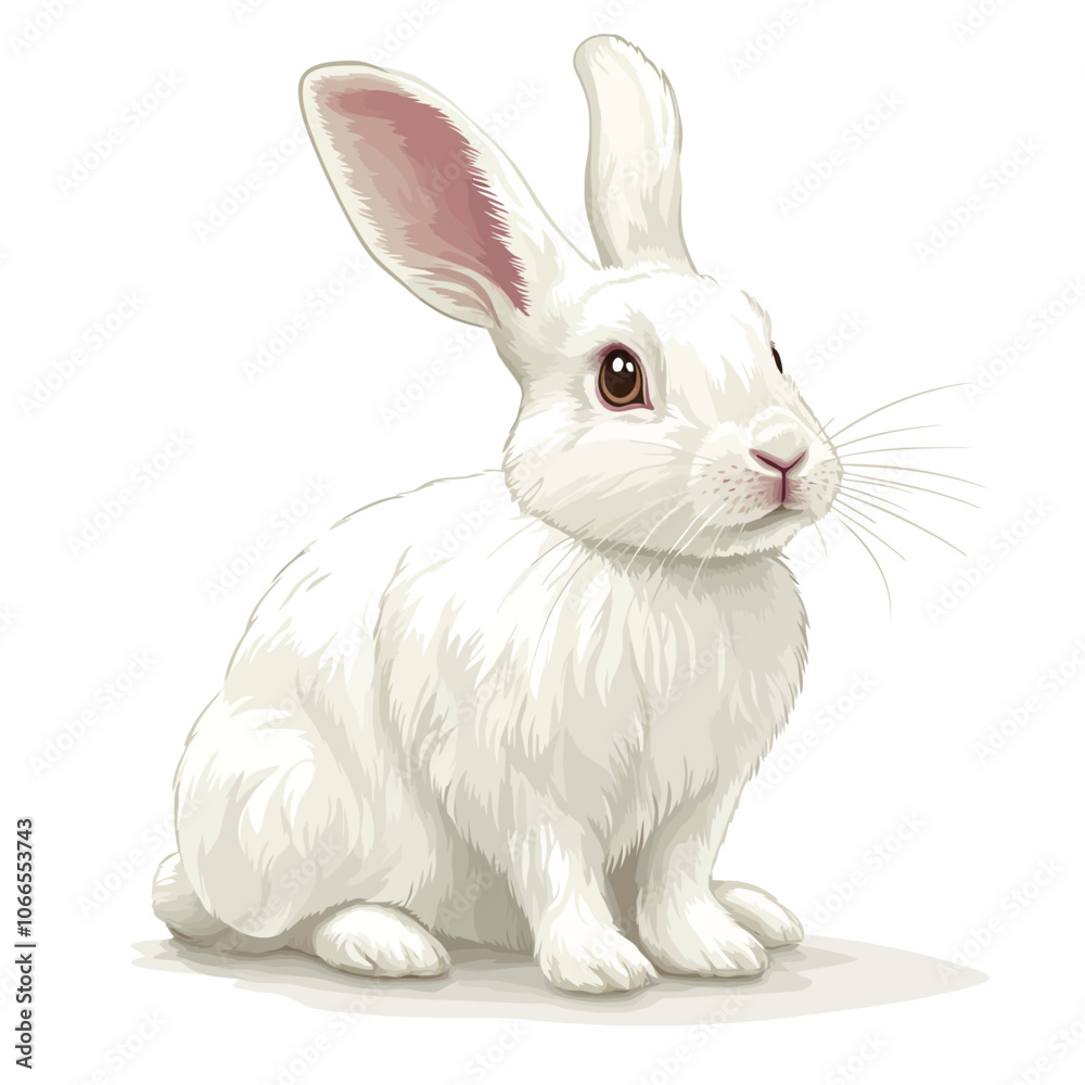 Fototapeta premium Cute white rabbit isolated on white background. Vector realistic illustration. 