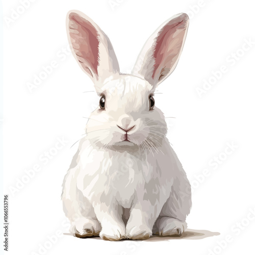 Cute white rabbit isolated on white background. Vector realistic illustration.