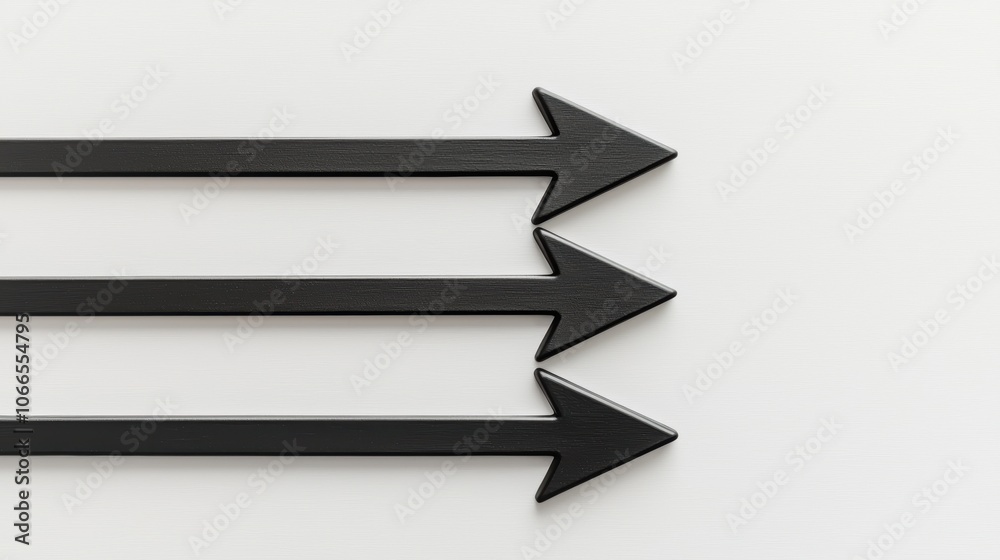 Black arrow sequence pointing left, clean lines on white background, symbolizing guidance, redirection, and cohesive design