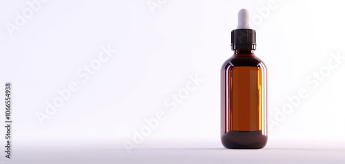 Bottle of essential oil with dropper top and label isolated on white 3D illustration, isolated on white background