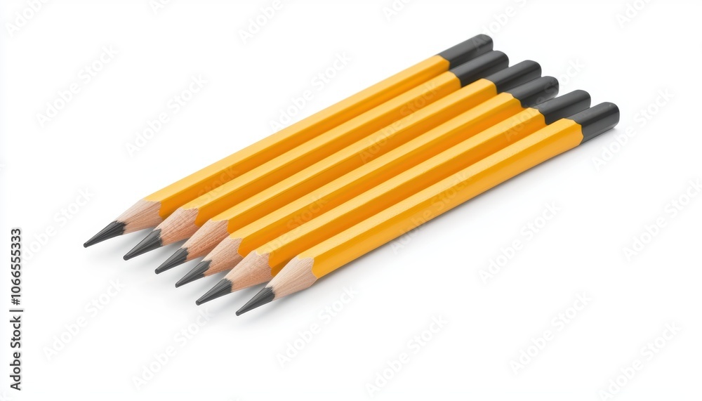 Collection of artist s pencils in a row isolated on white 3D illustration, isolated on white background Collection of artist s pencils in a row isolated on white 3D illustration, isolated on white background
