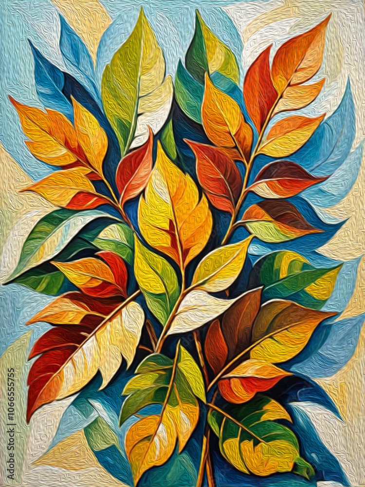 Botanical pattern for printing on wall decorations, covers. Artistic brush strokes.