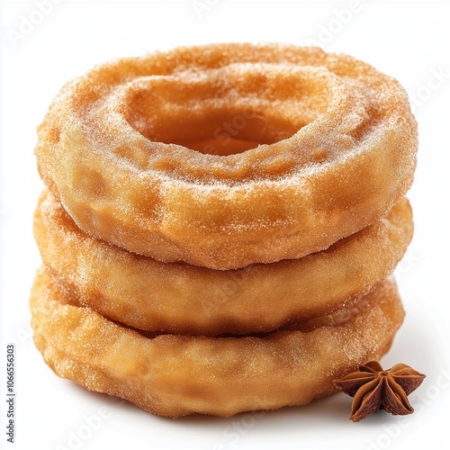 Freshly Made Cinnamon Sugar Churros on White Background photo