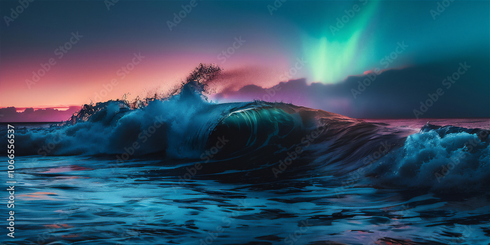 Naklejka premium Open Sea at Northern with Aurora in the sky part 3 