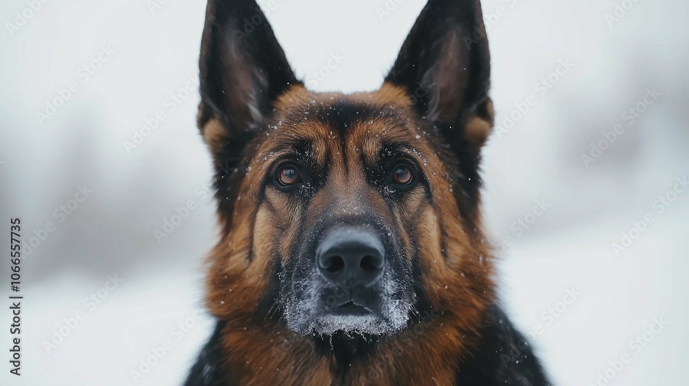 Majestic German Shepherd in Snowy Landscape Majestic German Shepherd in Snowy Landscape
