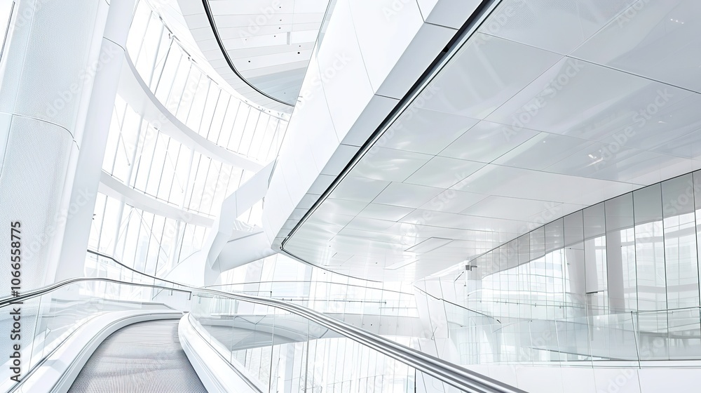 Fototapeta premium White Abstract Geometric Architecture - a captivating and modern indoor scene. The geometric shapes create an engaging and stylish atmosphere.