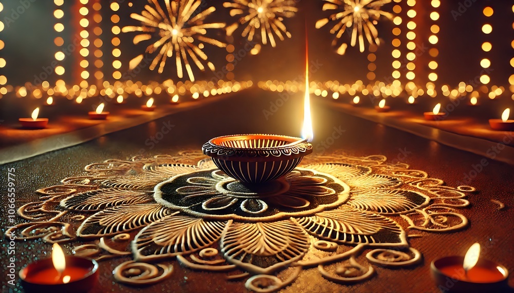 Diwali rangoli with multicolored background in neon realism style, celebrating indian festival and culture, vibrant decoration, festive design, diwali decor, colorful art. Realism. Illustration Diwali rangoli with multicolored background in neon realism style, celebrating indian festival and culture, vibrant decoration, festive design, diwali decor, colorful art. Realism. Illustration