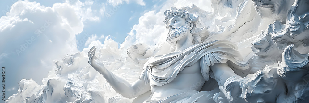 White Marble Statue of a Man with a Beard Emerging from Clouds White Marble Statue of a Man with a Beard Emerging from Clouds