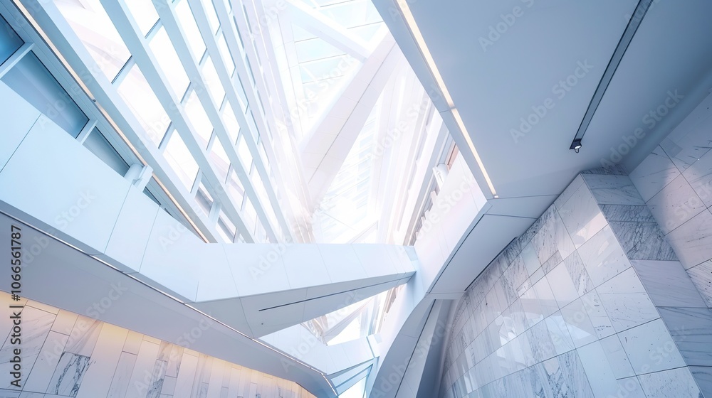 Obraz premium White Abstract Geometric Architecture - a captivating and modern indoor scene. The geometric shapes create an engaging and stylish atmosphere.