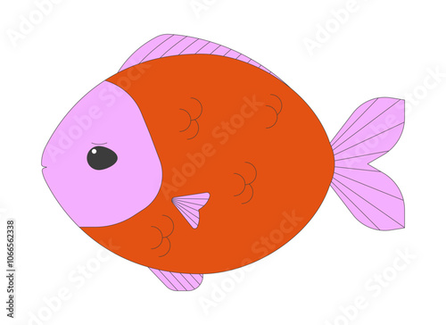 Sad fish 2D cartoon character. Unhappy seafish. Tropical fish marine animal. Goldfish fauna. Underwater ocean creature isolated animal flat vector on white background. Spot illustration colorful