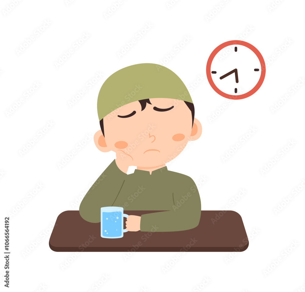 Illustration of a Muslim Boy Waiting Iftar Time Illustration of a Muslim Boy Waiting Iftar Time