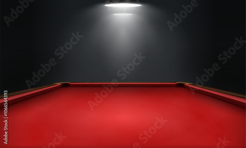 Billiard table with red cloth in dark room. Empty pool table with backlight. Vector illustration.