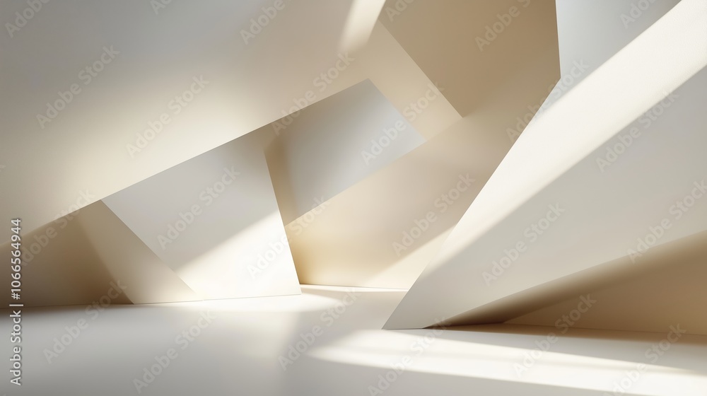Abstract architectural design with angular shapes and soft lighting creating a serene atmosphere in a modern space Abstract architectural design with angular shapes and soft lighting creating a serene atmosphere in a modern space