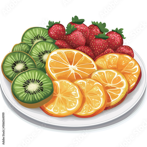 Fruit plate on a white background. Vector illustration. 