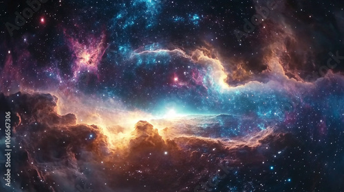 Majestic view of a colorful nebula in deep space with vibrant gas clouds and stars