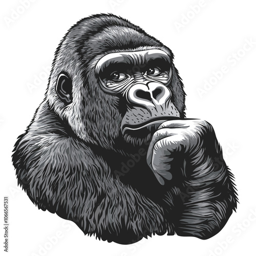 Gorilla head with a finger on his lips. Vector illustration. 