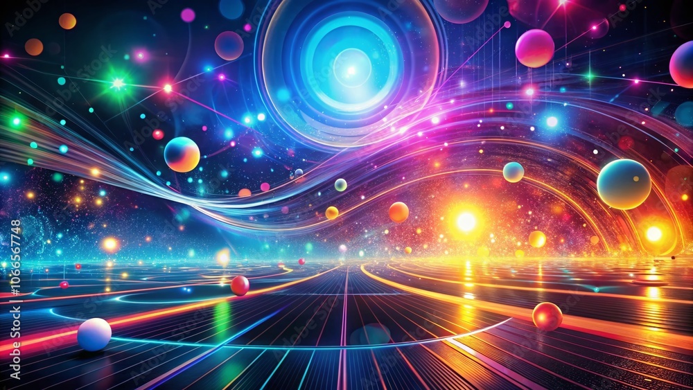 Fototapeta premium Abstract Digital Background with Glowing Lines, Circles, and Dots in a Panoramic View for Modern Design, Technology, and Creative Projects