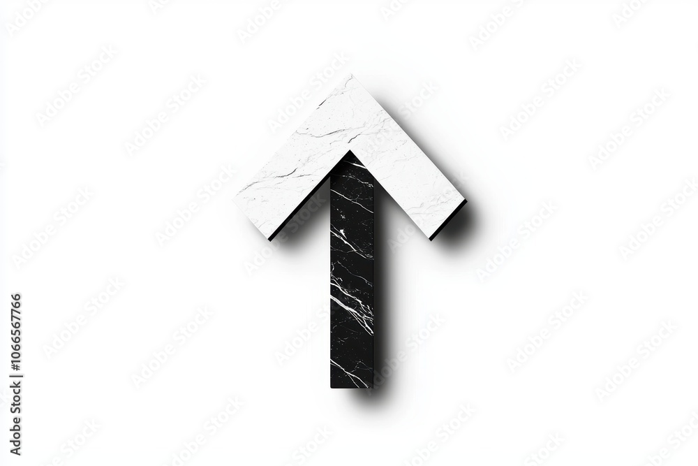 Fototapeta premium Clean 2D black arrow graphic pointing upwards, isolated on white background, perfect for visuals on progress and growth