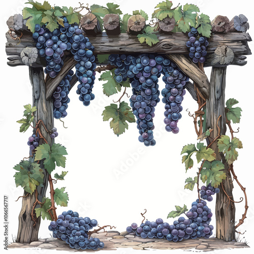 Grapes in the vineyard. Illustration on white background 