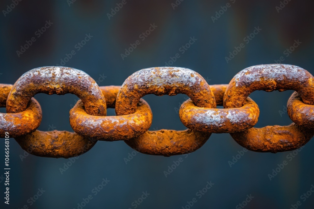 Rusty chain links showing corrosion and decay on blurred background Rusty chain links showing corrosion and decay on blurred background