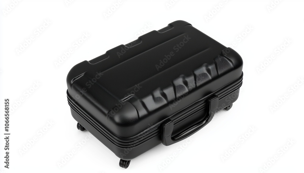 Compact travel suitcase with handle extended isolated on white 3D illustration, isolated on white background Compact travel suitcase with handle extended isolated on white 3D illustration, isolated on white background