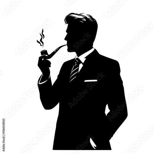Silhouette man smoe pipe, businessman smoking with pipe