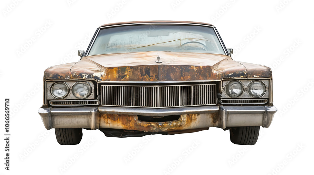 Rusty classic car with fistressed front on PNG transparent background Rusty classic car with fistressed front on PNG transparent background