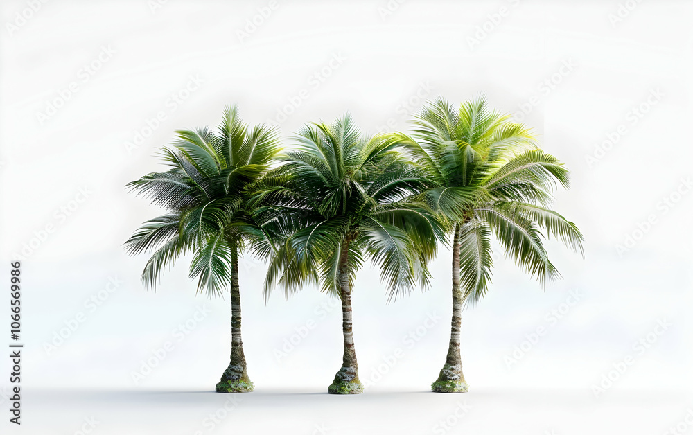 Fototapeta premium 3D rendering of three palm trees isolated on a white background